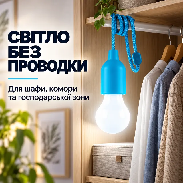 Підвісна лампа без дротів для шафи або комори
