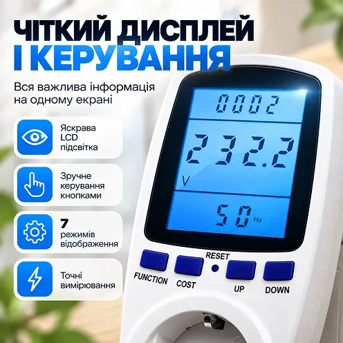 Чіткий рідкокристалічний дисплей ватметра з підсвіткою