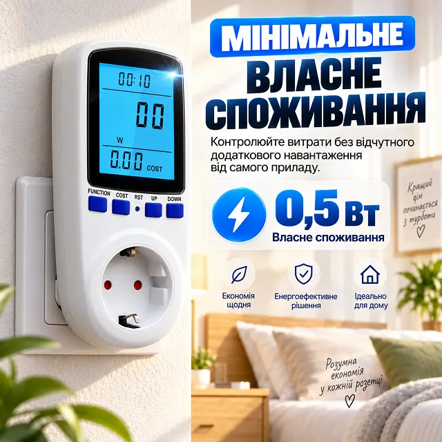 Низкое собственное энергопотребление ваттметра всего 0,5 Вт