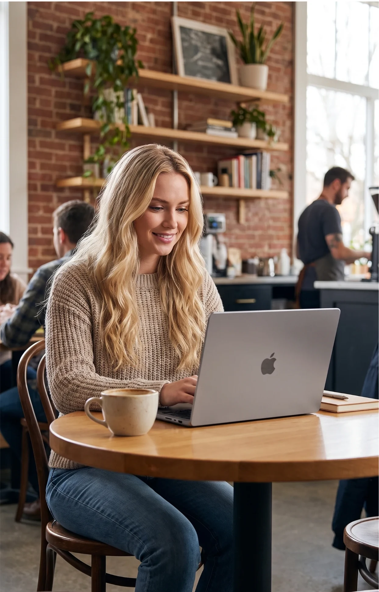 Дівчина працює за відновленим MacBook у кавʼярні