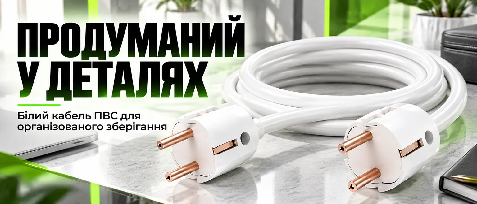 Мережевий кабель вилка-вилка 3.5 метра із заземленням BRS White — продуманий у деталях