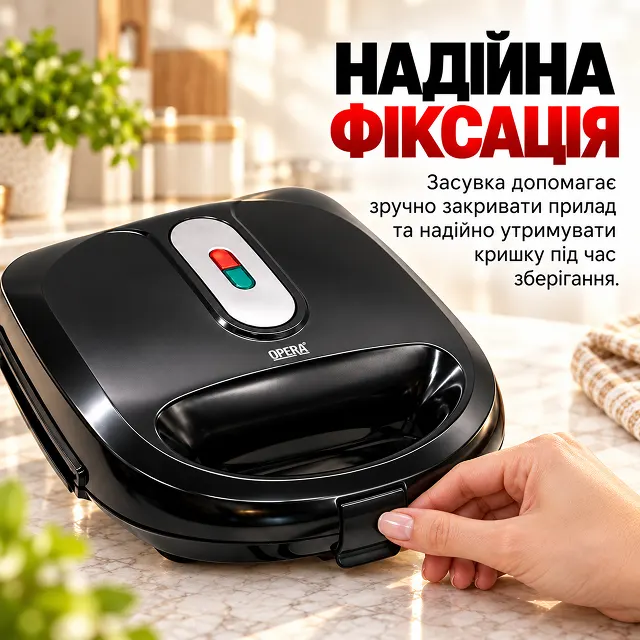 Надійна засувка-фіксатор кришки мультимейкера Opera для безпечного зберігання