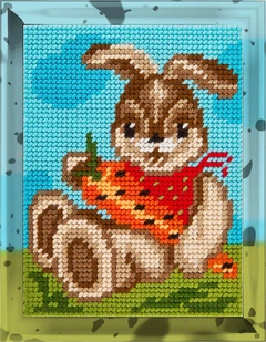 Заяц с морковкой Набор для вышивания с пряжей Bambini X-2224