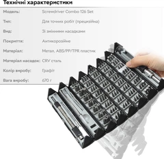 Отвертка с набором бит RZTK Screwdriver Combo 126 Set – фото