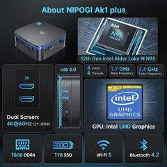 Мини ПК NiPoGi AK1PLUS / Intel Processor N95 / RAM 16GB / SSD 1TB