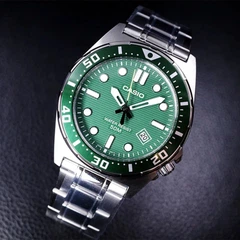 Чоловічий наручний годинник Casio MTD-135D-3A Сріблястий\Зелений