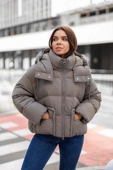 Женская зимняя короткая куртка oversize TOWMY M серая 75362
