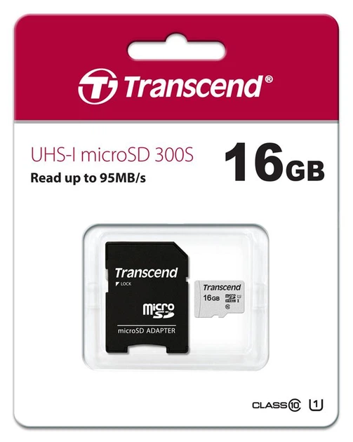 Карта памяти Transcend 16GB microSDHC C10 UHS-I R95/W10MB/s + SD адаптер (TS16GUSD300S-A) - изображение 2