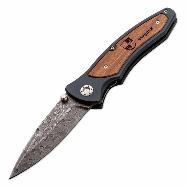 Нож складной Boker Tirpitz Damascus (длина: 229мм, лезвие: 99мм), черный-орех - изображение 1