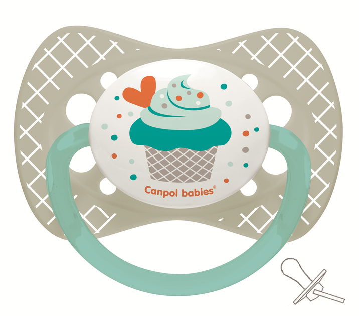 Пустышка силиконовая симметричная Cupcake Серая Canpol babies 6-18 мес (5903407902319) - Фото 1 Пустышка силиконовая симметричная Cupcake Серая Canpol babies 6-18 мес (5903407902319) - изображение 1