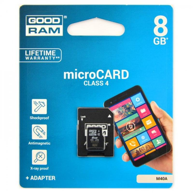 Карта памяти MicroSDHC 8GB Class 4 GOODRAM + SD-adapter (M40A-0080R11) - изображение 2