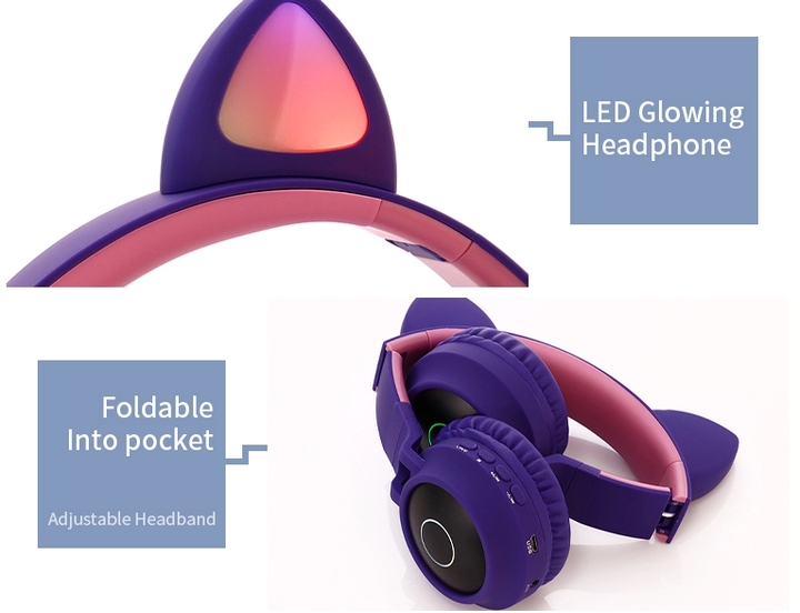 Беспроводные наушники Fingertime BT028C с кошачьими ушками Purple - Фото 2 Беспроводные наушники Fingertime BT028C с кошачьими ушками Purple - изображение 2