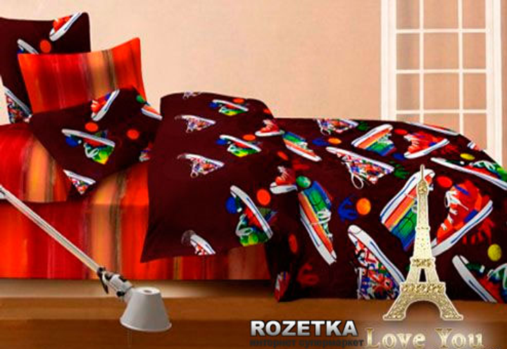 Акція на Комплект постільної білизни Love You євро 200 х 220 Ходики сатин 3D від Rozetka