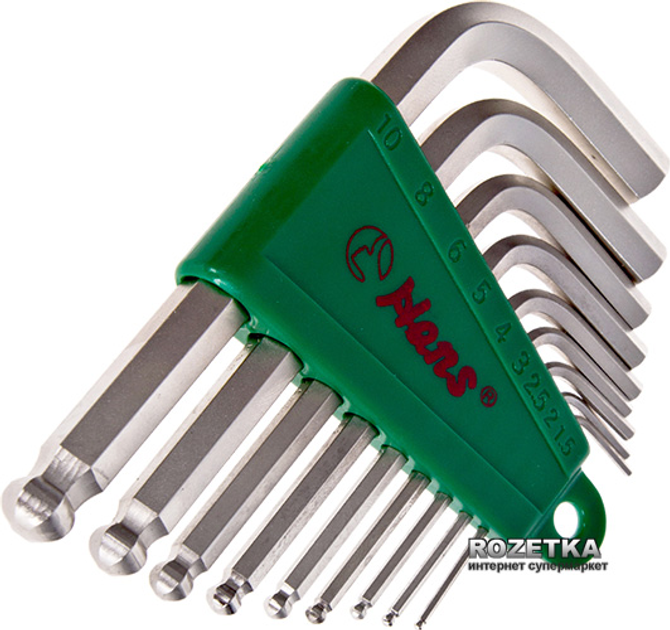 Комплект угловых шестигранников Hans Tools с шаром 1.5-10 мм Standard 9 ...