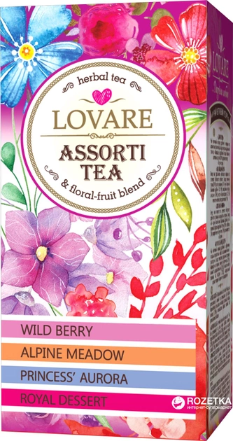 Чай цветочный Lovare Ассорти 4 вида по 6 шт пакетированный 24х1.5 г (4820097815662) - изображение 1