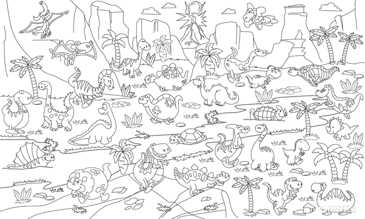 Раскраска Динозавры Мегараскраска для малышей