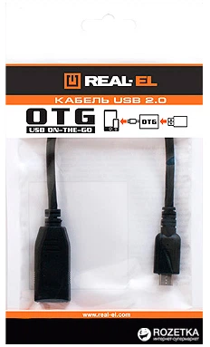 Переходник Real-El OTG USB 2.0 AF - microUSB BM 0.1 м Black - Фото 3 Переходник Real-El OTG USB 2.0 AF - microUSB BM 0.1 м Black - изображение 3