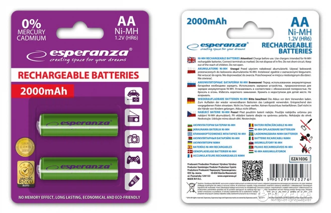 Акумулятор Esperanza Ni-MH AA 2000 мАг 2 шт (EZA103G) - зображення 2