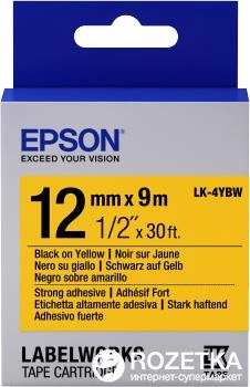 Картридж с лентой Epson LabelWorks LK4YBW9 Strong Adhesive 12 мм 9 м Black/Yellow (C53S654014)