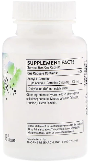 l carnitine thorne Амінокислота Thorne Research Ацетил-L-карнітин 60 капсул (733739001276) –  фото, відгуки, характеристики в інтернет-магазині ROZETKA