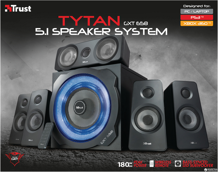 Акустическая система Trust GXT 658 Tytan 5.1 Surround Black (TR21738) – фото, отзывы, характеристики в интернет-магазине ROZETKA | Купить в Украине: Киеве, Харькове, Днепре, Одессе, Запорожье, Львове Акустическая система Trust GXT 658 Tytan 5.1 Surround Black (TR21738) – фото, отзывы, характеристики в интернет-магазине ROZETKA | Купить в Украине: Киеве, Харькове, Днепре, Одессе, Запорожье, Львове