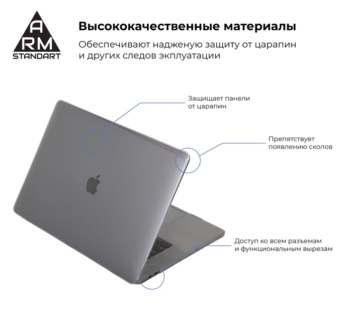 Чехол накладка для MacBook Pro 15.4 (A1707/A1990), прозрачный, Air Shell, пластиковый защитный аксессуар для защиты ноутбука, противоударный, с вентиляцией и доступом к портам, ArmorStandart (ARM54295) - изображение 2