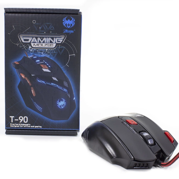 Игровая мышь Zelotes T-90 Черный с красным max разрешение 9200 DPI с LED подсветкой 8 кнопок проводная для игр - изображение 9
