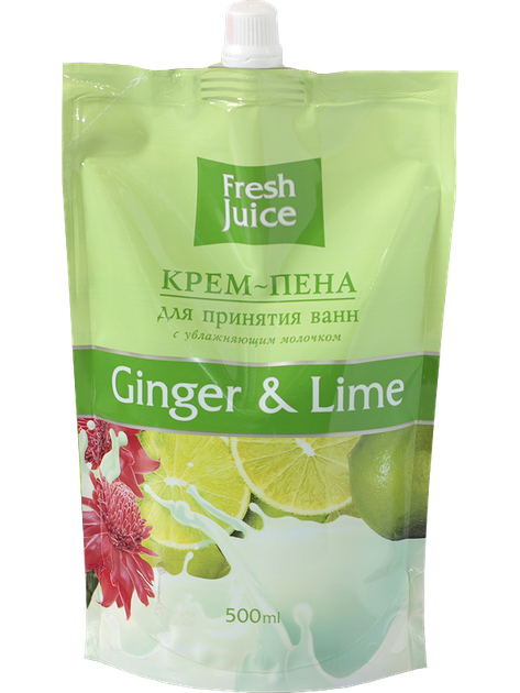 Крем-пена для принятия ванн Fresh Juice с увлажняющим молочком Ginger & Lime 500 мл (4823015916588) - Фото 1 Крем-пена для принятия ванн Fresh Juice с увлажняющим молочком Ginger & Lime 500 мл (4823015916588) - зображення 1