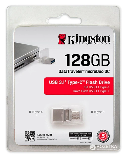 Флеш память USB Kingston DataTraveler microDuo 3C 128GB (DTDUO3C/128GB) - изображение 7