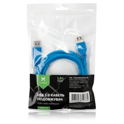 Дата кабель USB 3.0 AM/AF 1.8m Vinga (VCPUSB3AMAF1.8B) - Фото 3 Дата кабель USB 3.0 AM/AF 1.8m Vinga (VCPUSB3AMAF1.8B) - изображение 3