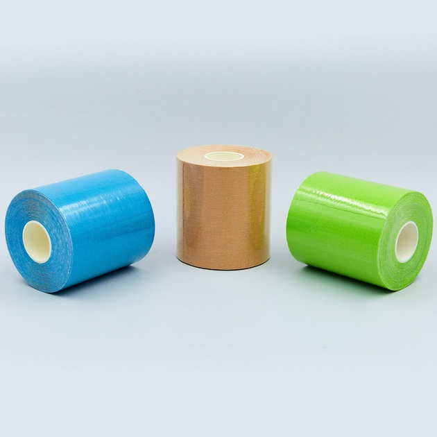 Кинезио тейп в рулоні 7,5 см х 5м (Kinesio tape) еластичний пластир BC-0841-7_5 (бежевий, синій, салатовий) - зображення 1