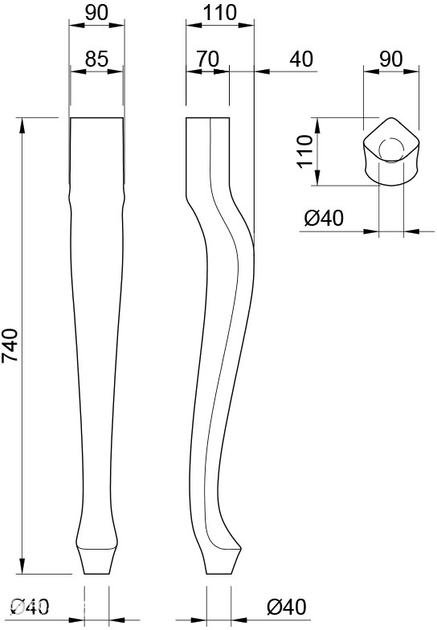 Чертеж ножки кабриоль в натуральную величину