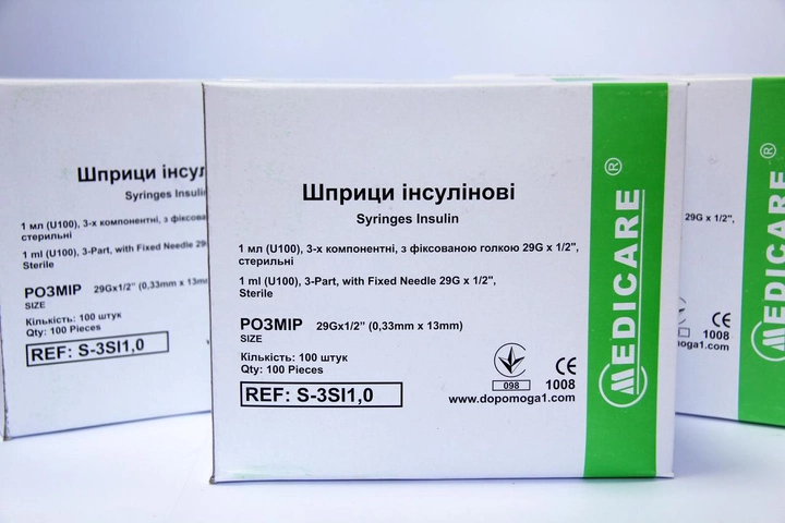 Шприц медицинский MEDICARE 1мл инсулиновый U-100 (100шт) - изображение 2