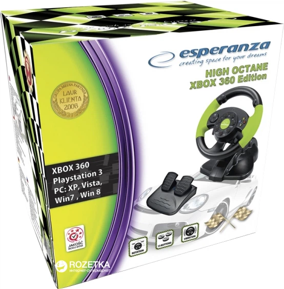 Дротове кермо Esperanza USB PC/PS3/Xbox 360 Black/Green (EG104) - зображення 4