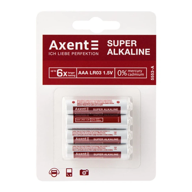 Батарейка щелочная ААА LR03 1.5V комплект 4 штуки Axent 5553-A, 15868 - Фото 2 Батарейка щелочная ААА LR03 1.5V комплект 4 штуки Axent 5553-A, 15868 - изображение 2