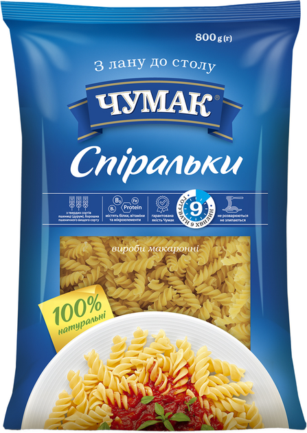 Макарони Чумак Спіральки 800 г (4820156769349) - зображення 1