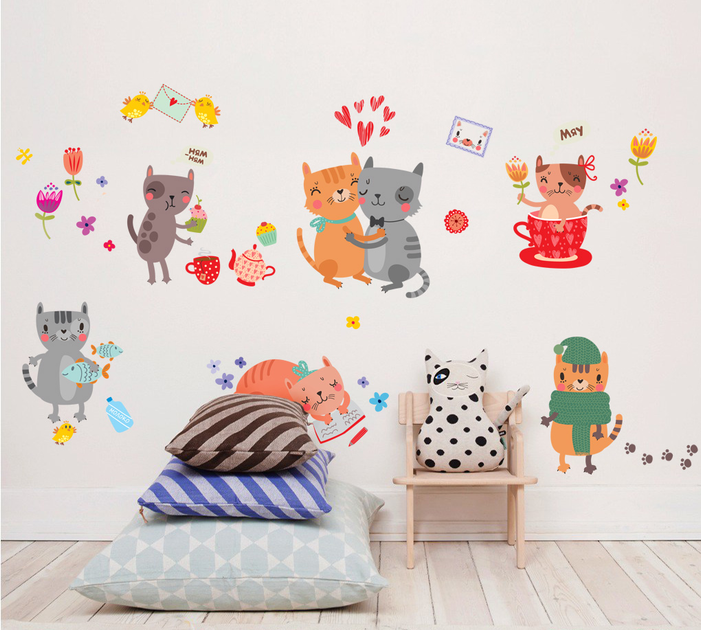 Детские наклейки на стену Designstickers Коты 59.4х84 см (50613856 ...