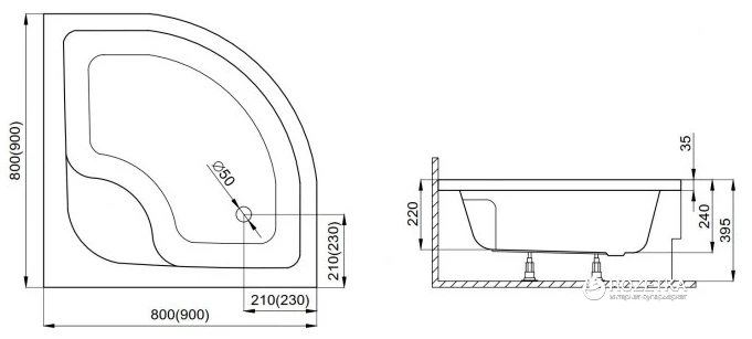 Душевой поддон POLIMAT Pako 80x80x24/39.5 (00086) - изображение 3