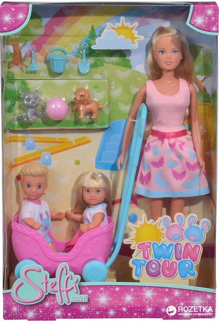 Кукольный набор Штеффи Эви и Тимми "Прогулка двойни" с питомцами и ...