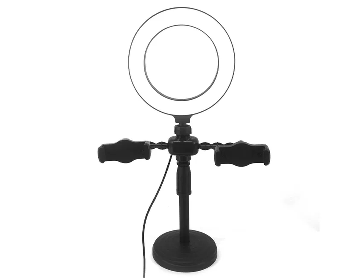 Кольцевая лампа UKC Phone Live Fill Light настольная 16 см с двумя держателями для телефона - изображение 2