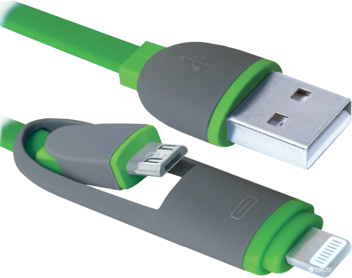 Кабель Defender USB10-03BP MicroUSB + Lightning 1 м Зелений (87489) - Фото 4 Кабель Defender USB10-03BP MicroUSB + Lightning 1 м Зелений (87489) - зображення 4