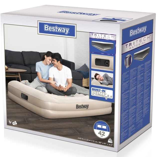 Надувне ліжко з вбудованим електронасосом Bestway Tritech Airbed, 203х152х42 см (67696) - зображення 2