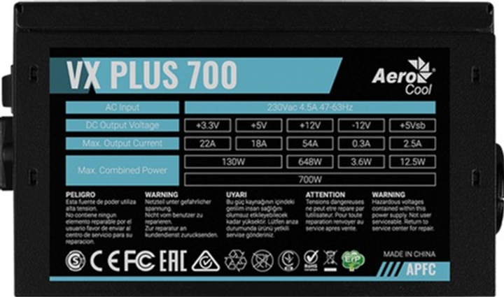 Блок питания Aerocool VX 700 Plus 700W – фото, отзывы, характеристики в ...