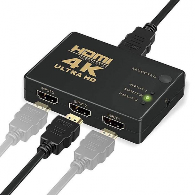 Пассивный свитч HDMI switch 3x1 порта 4K, 1.4 версия с пультом ДУ IR ...