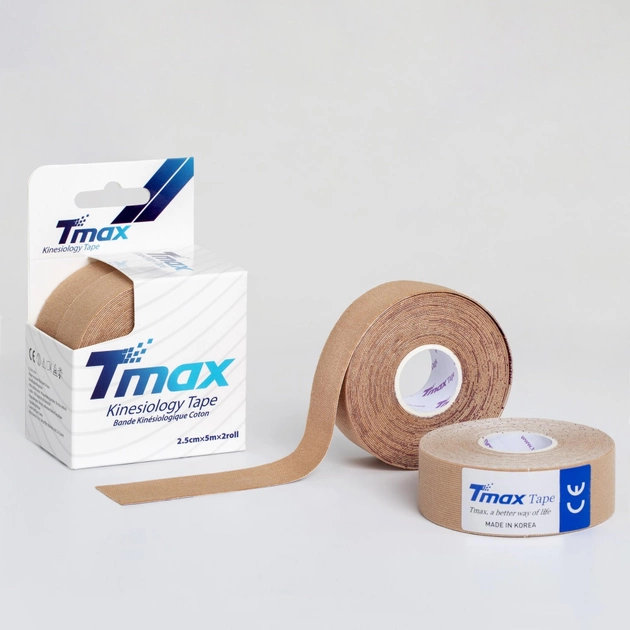 Кинезио тейп Tmax Cotton Tape 2,5смх5м бежевий 2 тейпа в упаковці TCBg2.5 - зображення 1