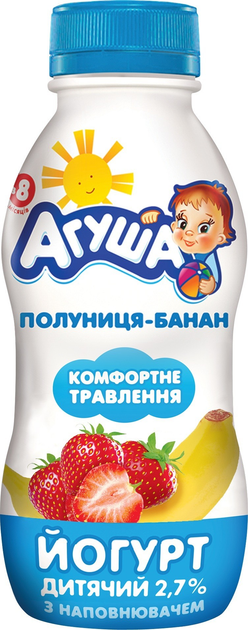 Йогурт Агуша питний дитячий полуниця - банан 2,7% 200г – фото, отзывы ...