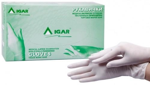 Одноразові рукавички латексні припудрені нестерильні Igar 100 шт в упаковці Розмір L Білі - зображення 1