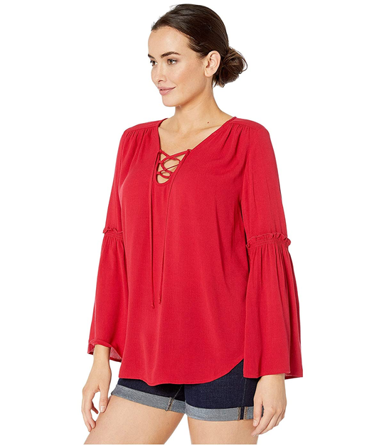 karen kane red lace top