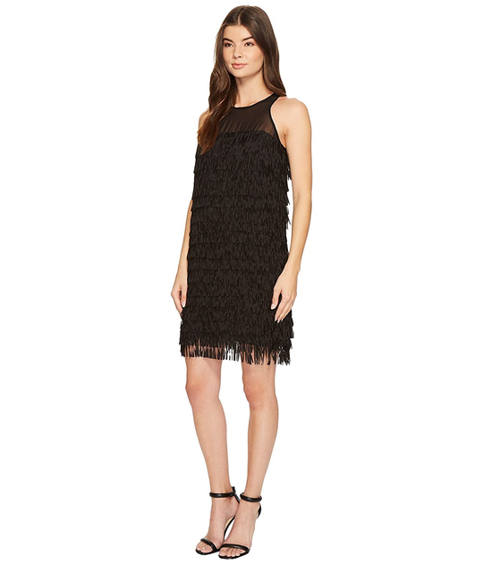 Aidan Mattox Fringe Trapeze Dress Black XS 40