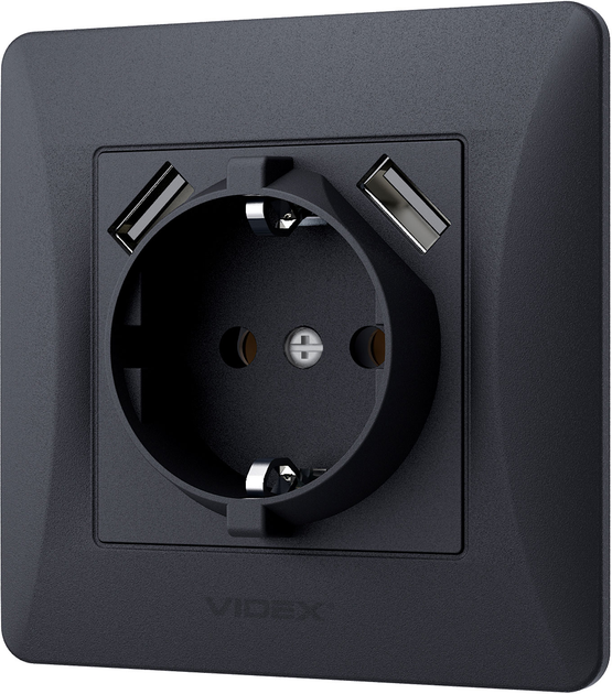 Розетка VIDEX Binera із заземленням і двома USB Чорний графіт (VF ...
